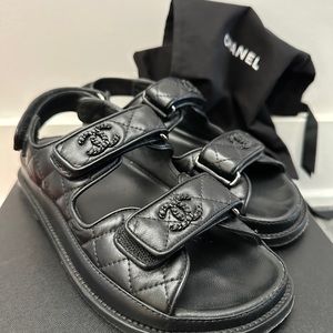 Chanel dad sandals black lambskin 35.5